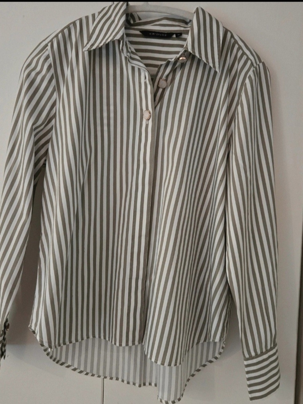 Striped Button-Down Shirt in Olive & White